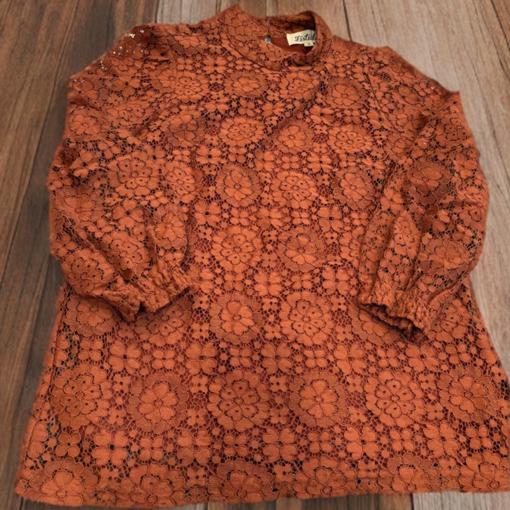 Mock Neck Lace Top in Beautiful Rust Color